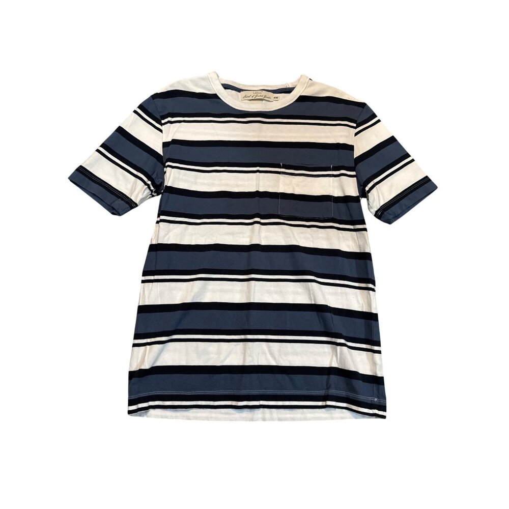 H&M L.O.G.G. Mens Blue & White Striped T-Shirt With Pocket Size S Casual Everyda